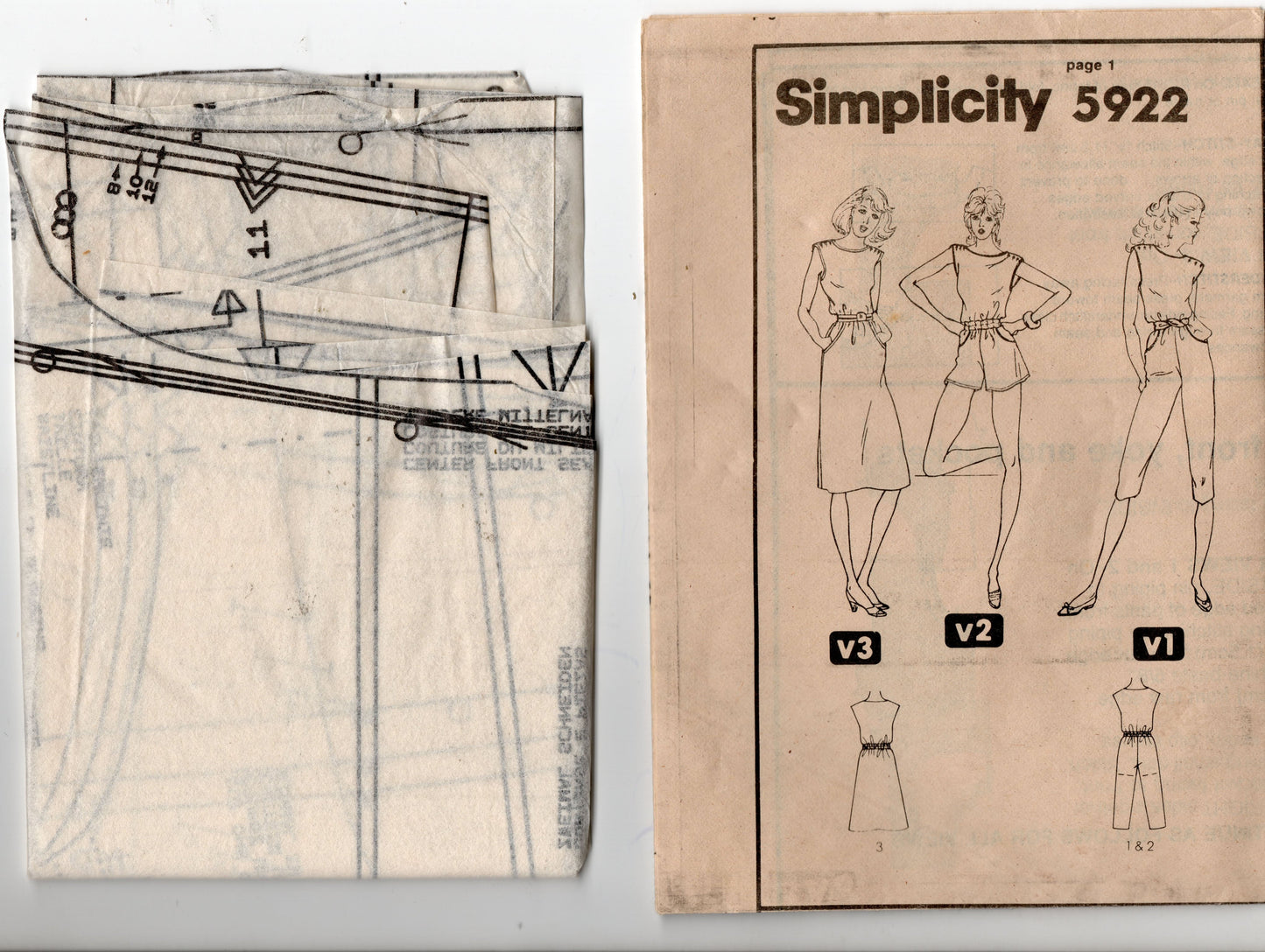 Simplicity 5922 Womens Casual Dress Jumpsuit & Romper 1980s Vintage Sewing Pattern Size 8 - 12 or 10 - 14