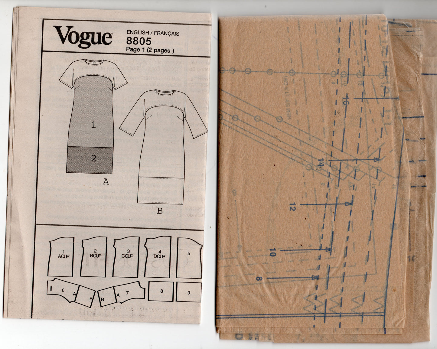 Very Easy Vogue V8805 Womens Pullover Color Block Dress Sewing Pattern Size 8 - 16 UNCUT Factory Folded