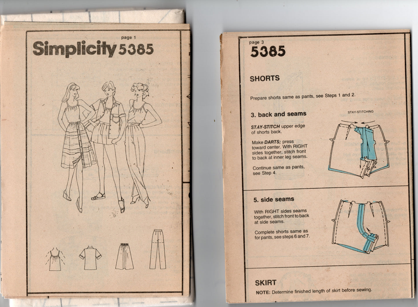 Simplicity 5385 Womens Capsule Wardrobe Camisole Blouse Pants Shorts & Skirt 1980s Vintage Sewing Pattern Size 14 Bust 36 inches UNCUT Factory Folded