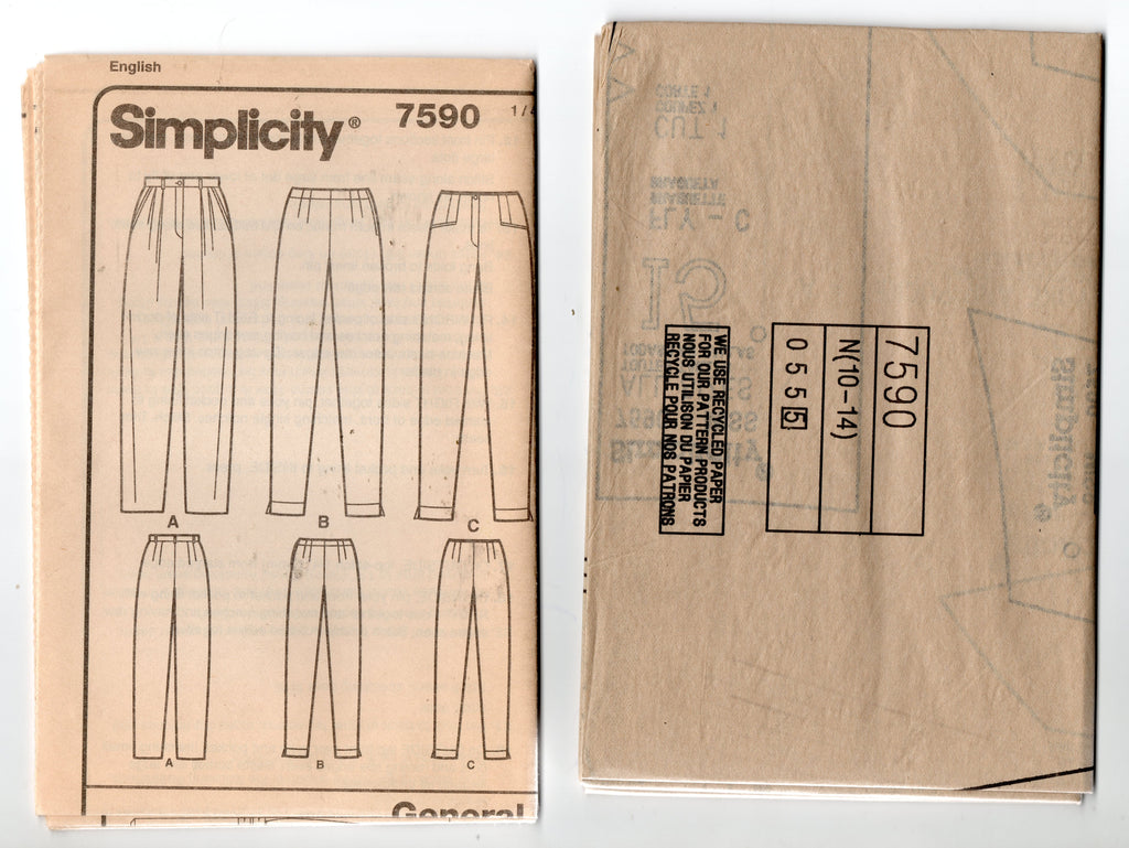 Simplicity 7590 Womens Pants Simply The Best Chinos 1990s Vintage Sewi