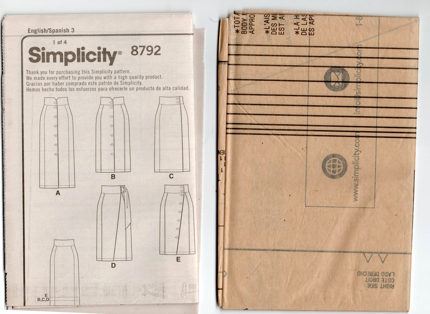 Simplicity 8792 Womens High Waisted Slim Skirts with Wide Waistband Out Of Print Sewing Pattern Size 6 - 14 UNCUT Factory Folded