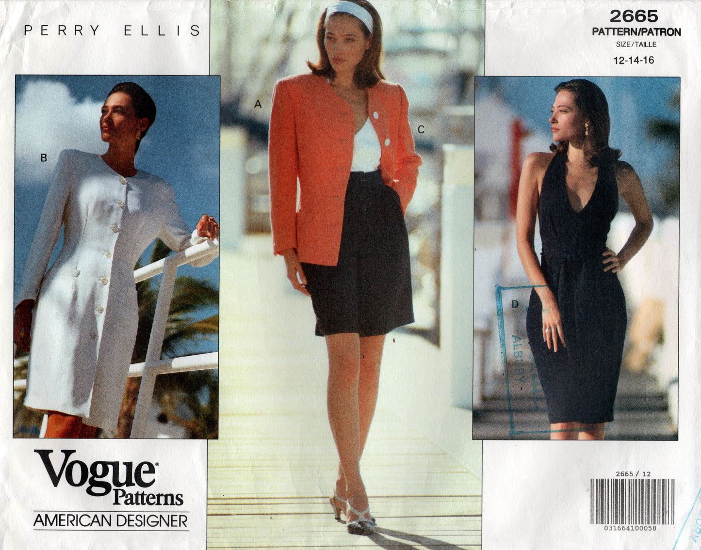 Vogue American Designer 2665 PERRY ELLIS Womens Jacket Dress Top Shorts & Sash 1990s Vintage Sewing Pattern Size 12 - 16 & 18 - 22 UNCUT Factory Folded