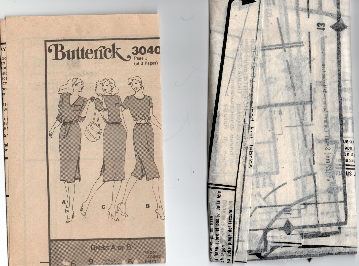 Butterick 3040 EASY Pullover Stretch Knit Dresses 1980s Vintage Sewing Pattern Size Medium 12 - 14