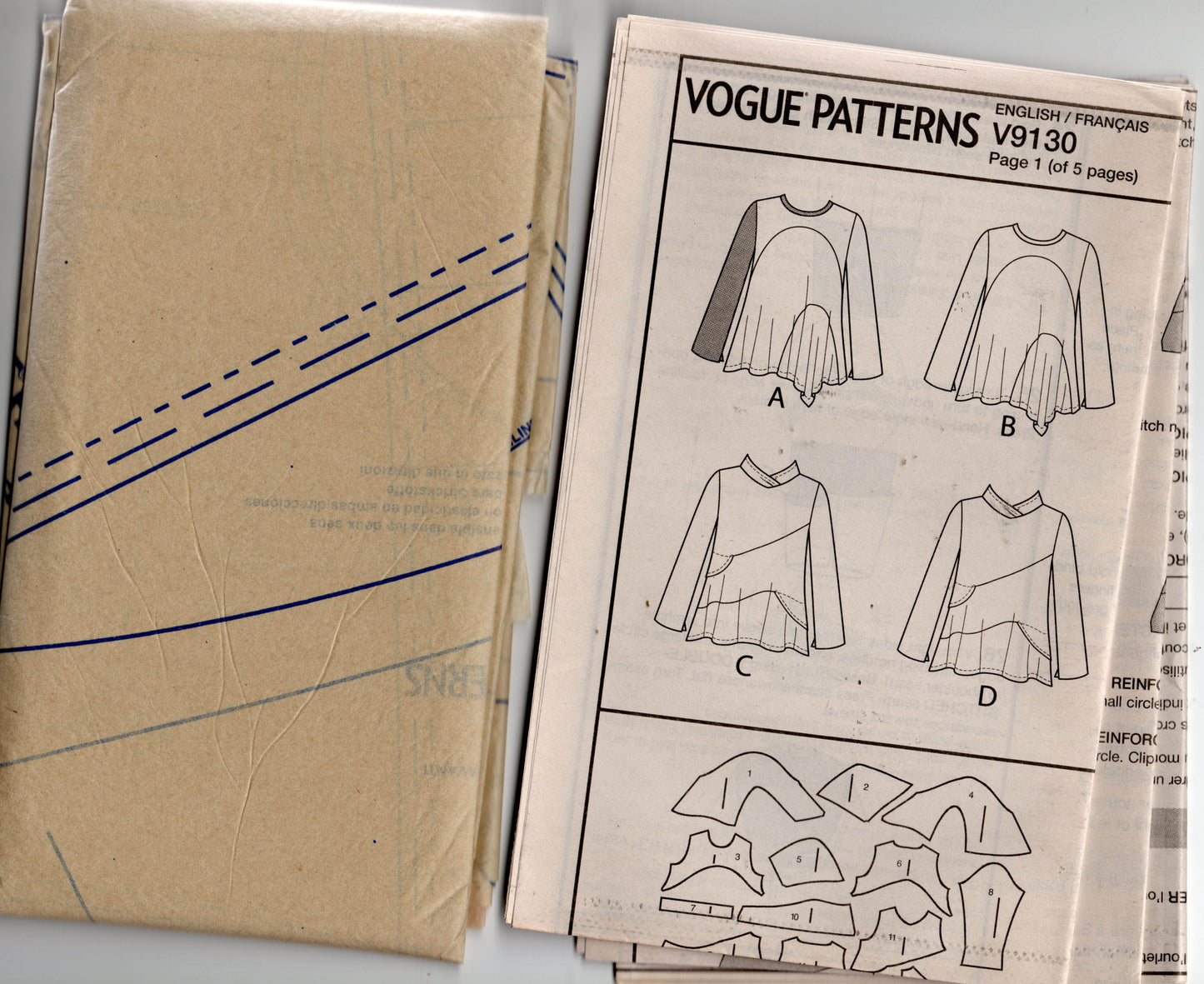 Patrón de costura de blusas elásticas para mujer de Marcy Tilton, sin cortar, dobladas de fábrica, originales de Vogue Designer V9130