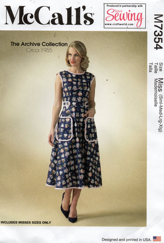 McCall's M7354 Womens Reissued 1950s Walkaway Style Back Wrap Dress Sewing Pattern Size S - XL UNCUT Factory Folded