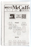 McCall's 8312 Womens EASY Pullover Gathered Dress with Big Sleeves Sewing Pattern Size XS - XXL UNCUT Factory Folded