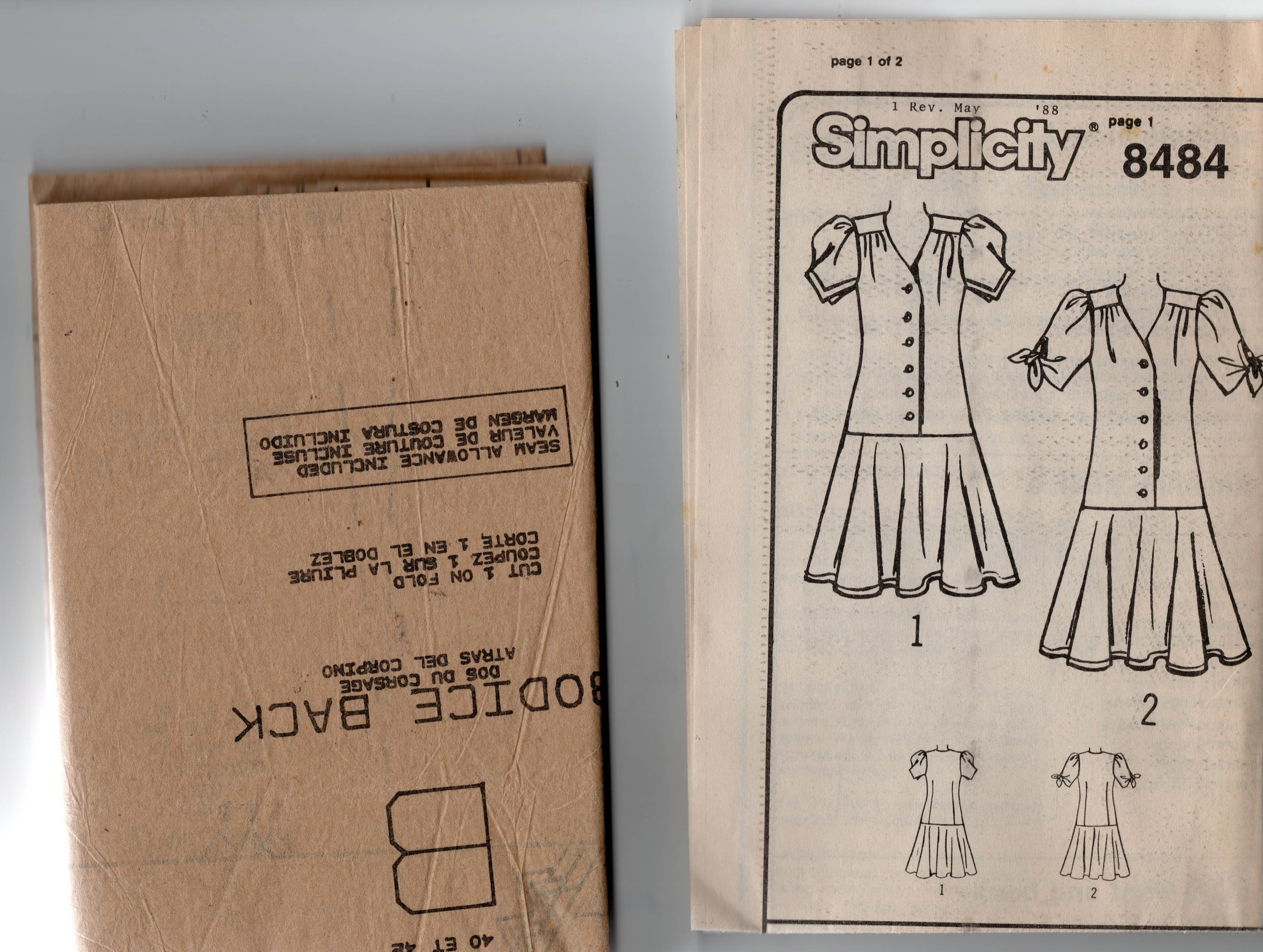 Simplicity 4848 Womens EASY Puff Sleeved Drop Waisted Dress 1980s Vint ...