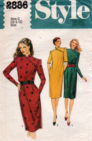 Style 2886 Womens Cheongsam Dress with Pockets 1980s Vintage Sewing Pattern Size 10 & 12