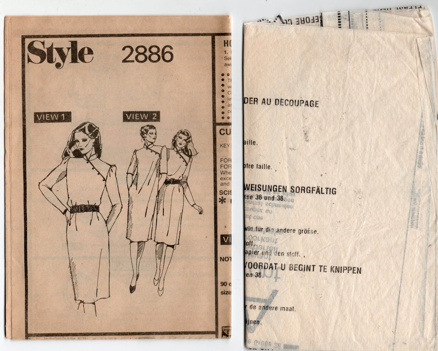Style 2886 Womens Cheongsam Dress with Pockets 1980s Vintage Sewing Pattern Size 10 & 12