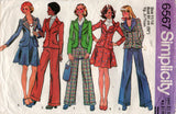 Simplicity 6567 Young Junior / Teens Wide Lapel Jacket Mini Skirt & Cuffed Flares 1970s Vintage Sewing Pattern Size 11/12 Bust 32 inches
