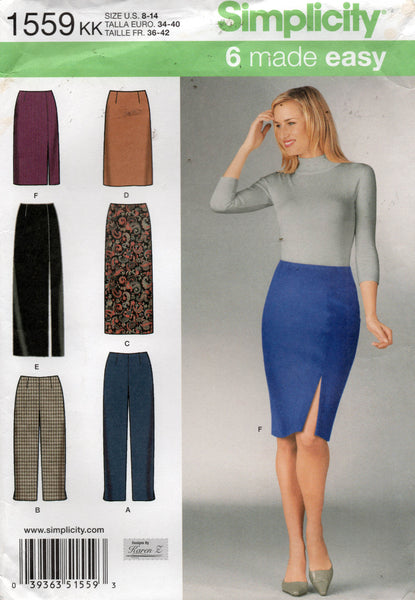 Simplicity 1559 Womens EASY Slim Skirts & Pants Sewing Pattern Sizes 8