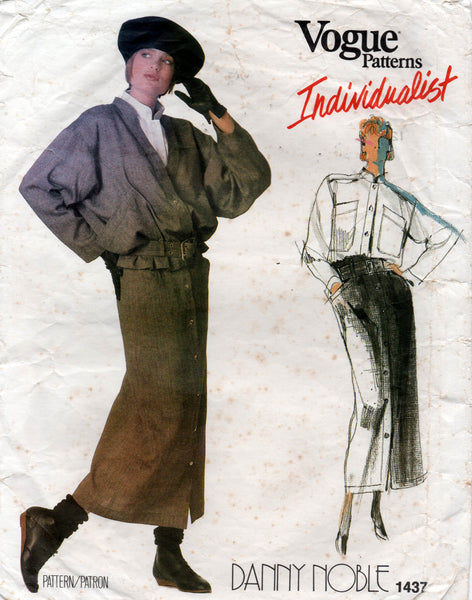 Vogue Individualist 1437 DANNY NOBLE Womens Loose Fitting Jacket Skirt Belts & Shirt 1980s Vintage Sewing Pattern Size 14 Bust 36 Inches