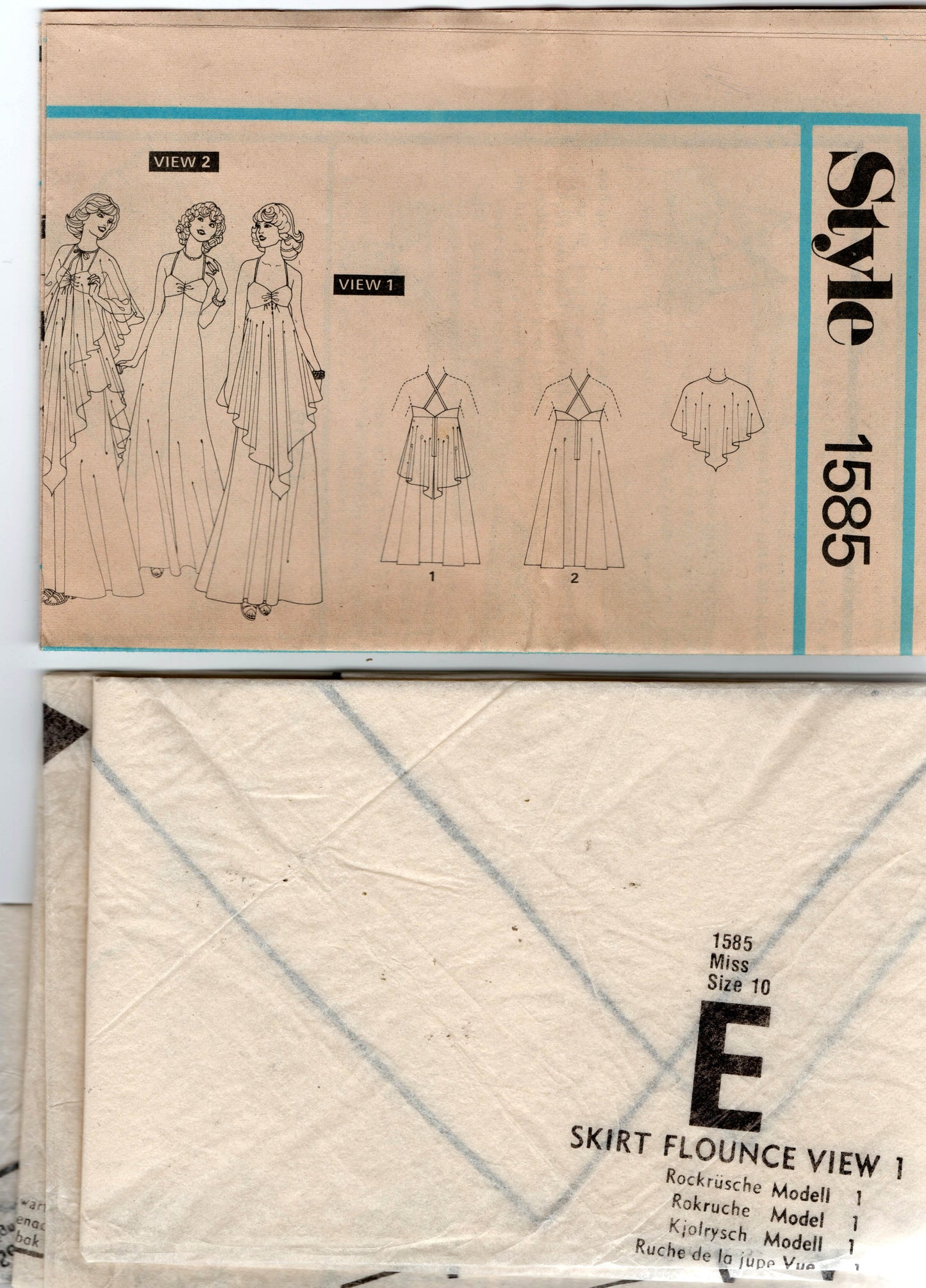 Style 1585 Womens High Waisted Handkerchief Maxi Dress & Evening Cape 1970s Vintage Sewing Pattern Size 10 Bust 32.5 inches
