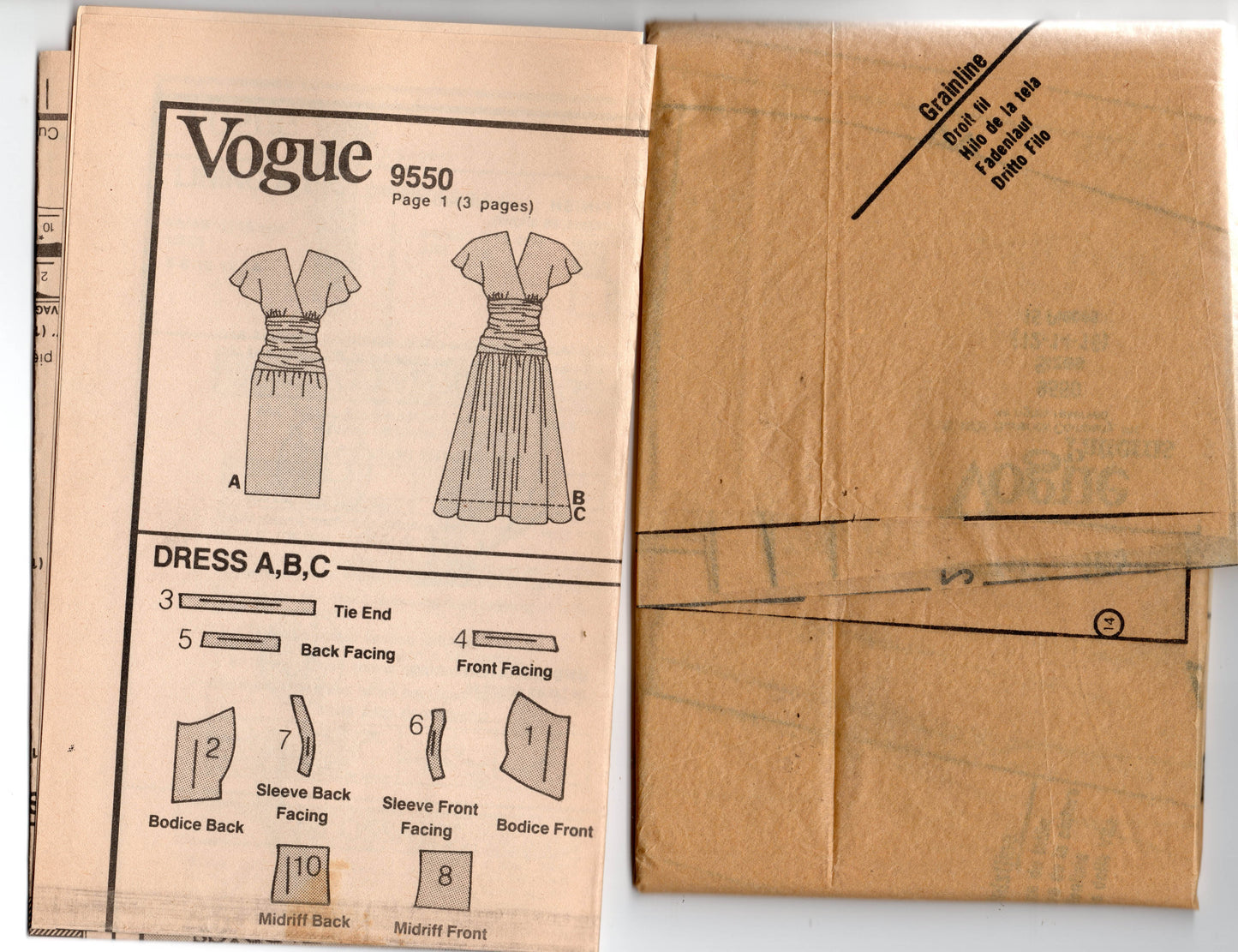 Vogue 9550 Womens V Back Flutter Sleeved Dress with Ruched Midriff 1980s Vintage Sewing Pattern Size 12 Bust 34 inches