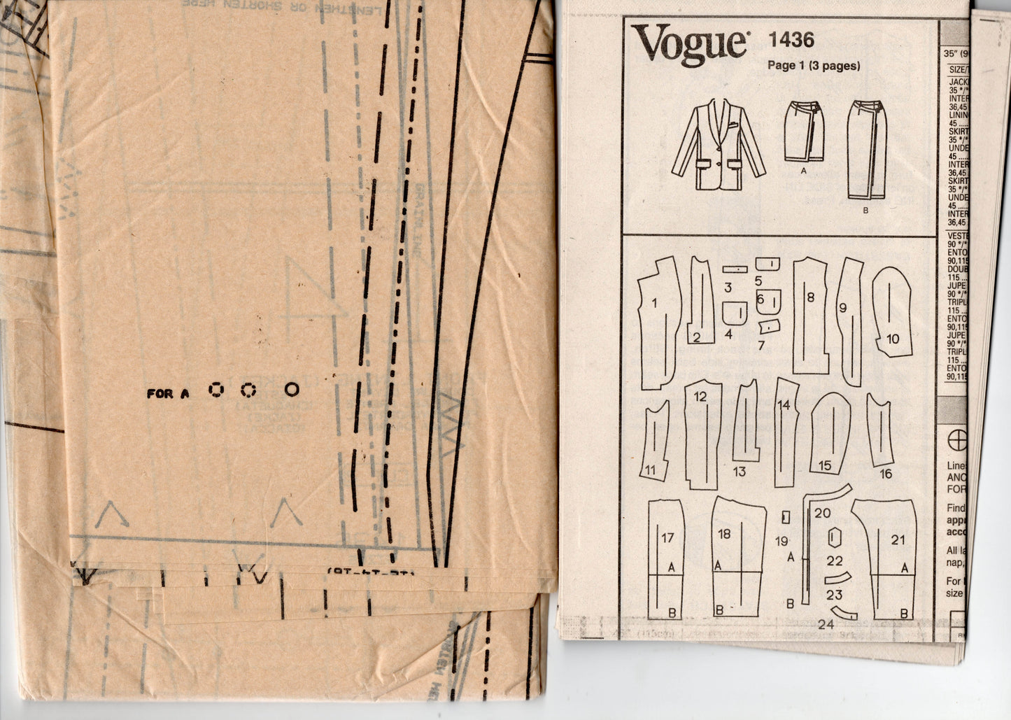 Vogue American Designer 1436 ANNE KLEIN II Womens Long Jacket & Wrap Skirt 1990s Vintage Sewing Pattern Size 12 - 16 UNCUT Factory Folded