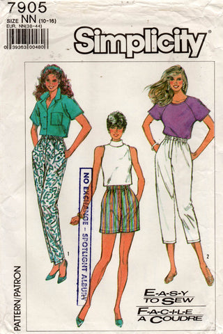 Simplicity 7905 Womens EASY Pull On Shorts & Pants 1980s Vintage Sewing Pattern Size 10 - 16 UNCUT Factory Folded