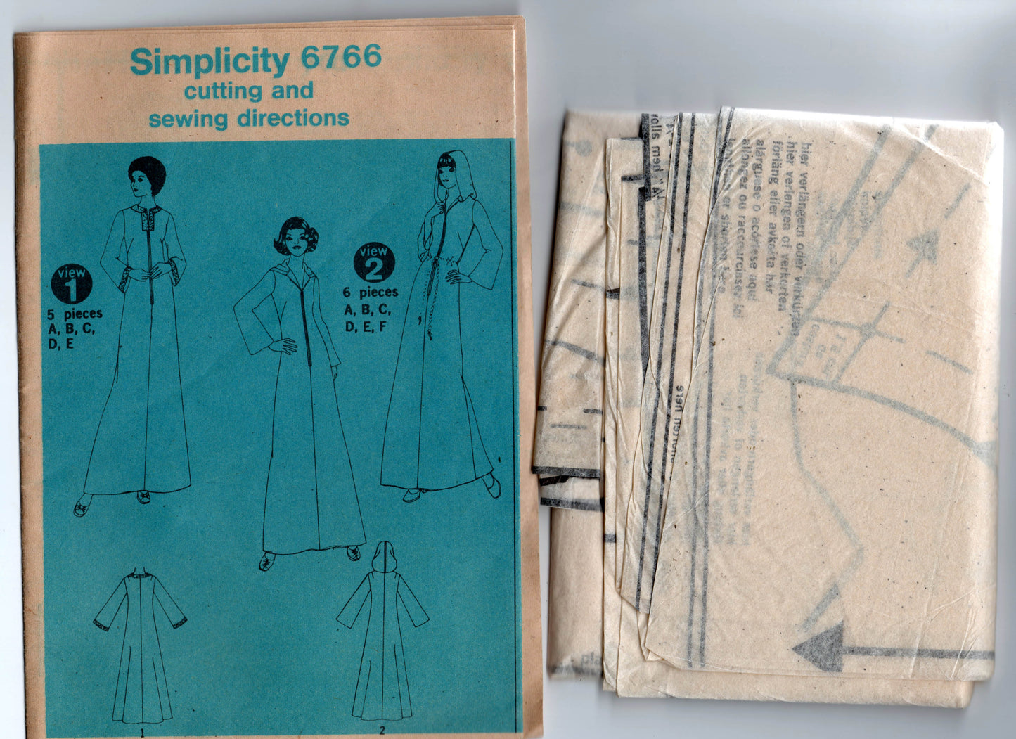 Simplicity 6766 Womens Maxi Zip Front Caftan with Optional Hood 1970s Vintage Sewing Pattern Size MED 12 - 14