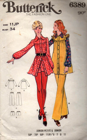 butterick 6389 70s smock dress pants and shorts