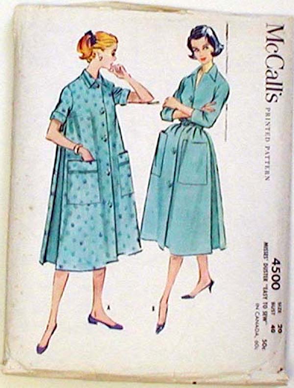 McCall's 4500 Womens EASY Duster Dress 1950s Vintage Sewing Pattern Size 16 Bust 36 inches UNCUT Factory Folded