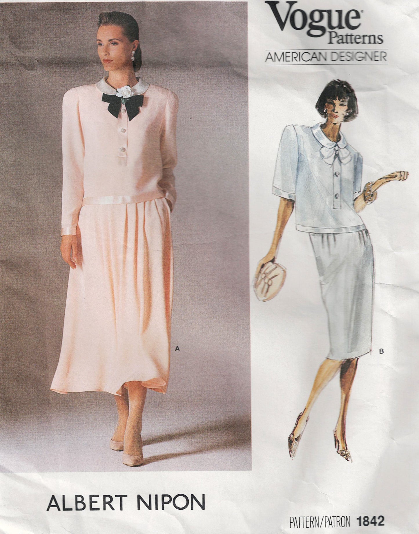 Vogue American Designer 1842 ALBERT NIPON Womens Drop Waisted Evening Top & Skirt 1980s Vintage Sewing Pattern Size 12 Bust 34 Inches