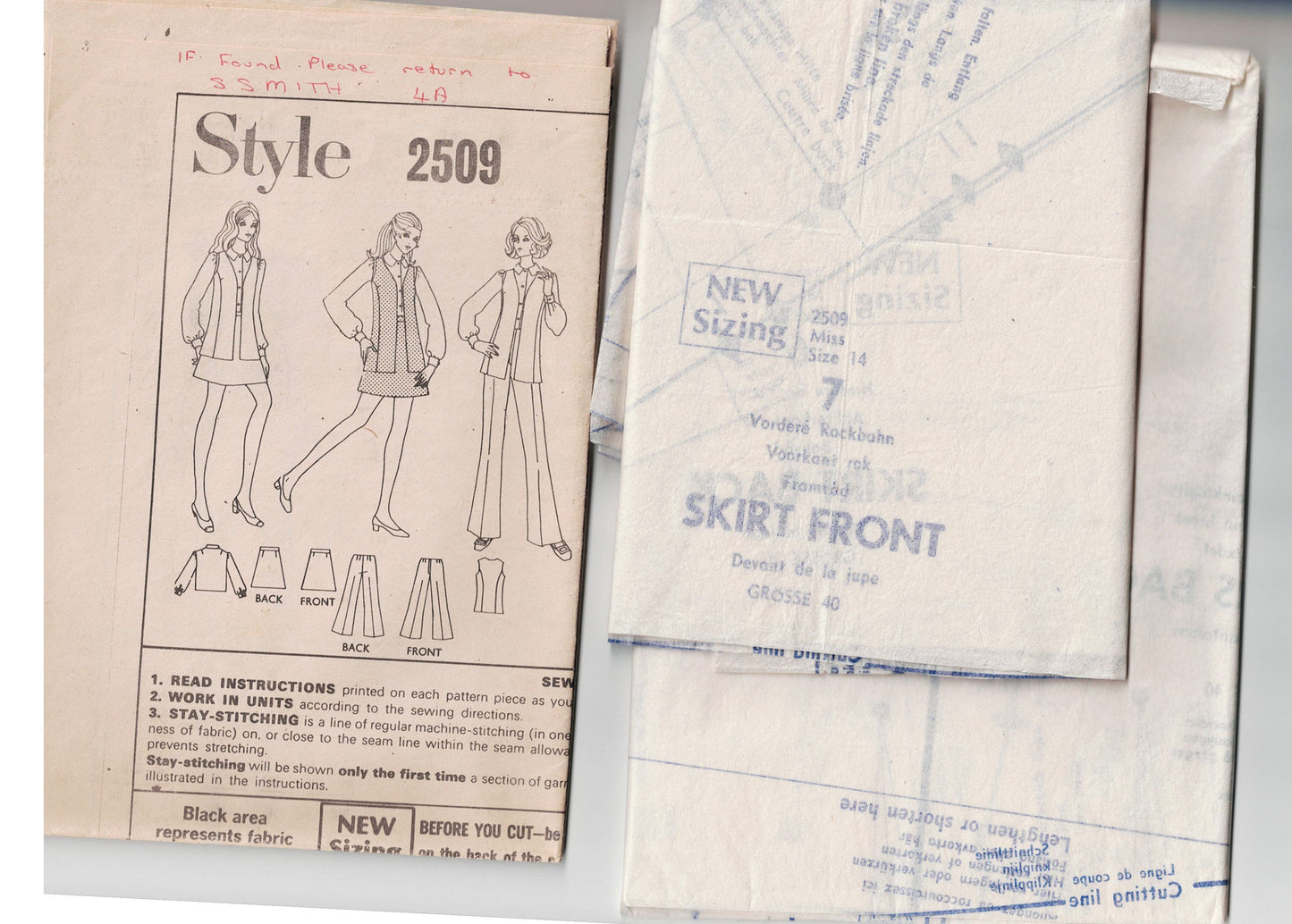 Style 2509 Womens Longline Vest Blouse Skirt & Bell Bottom Pants 1960s Vintage Sewing Pattern Size 14 Bust 36 inches