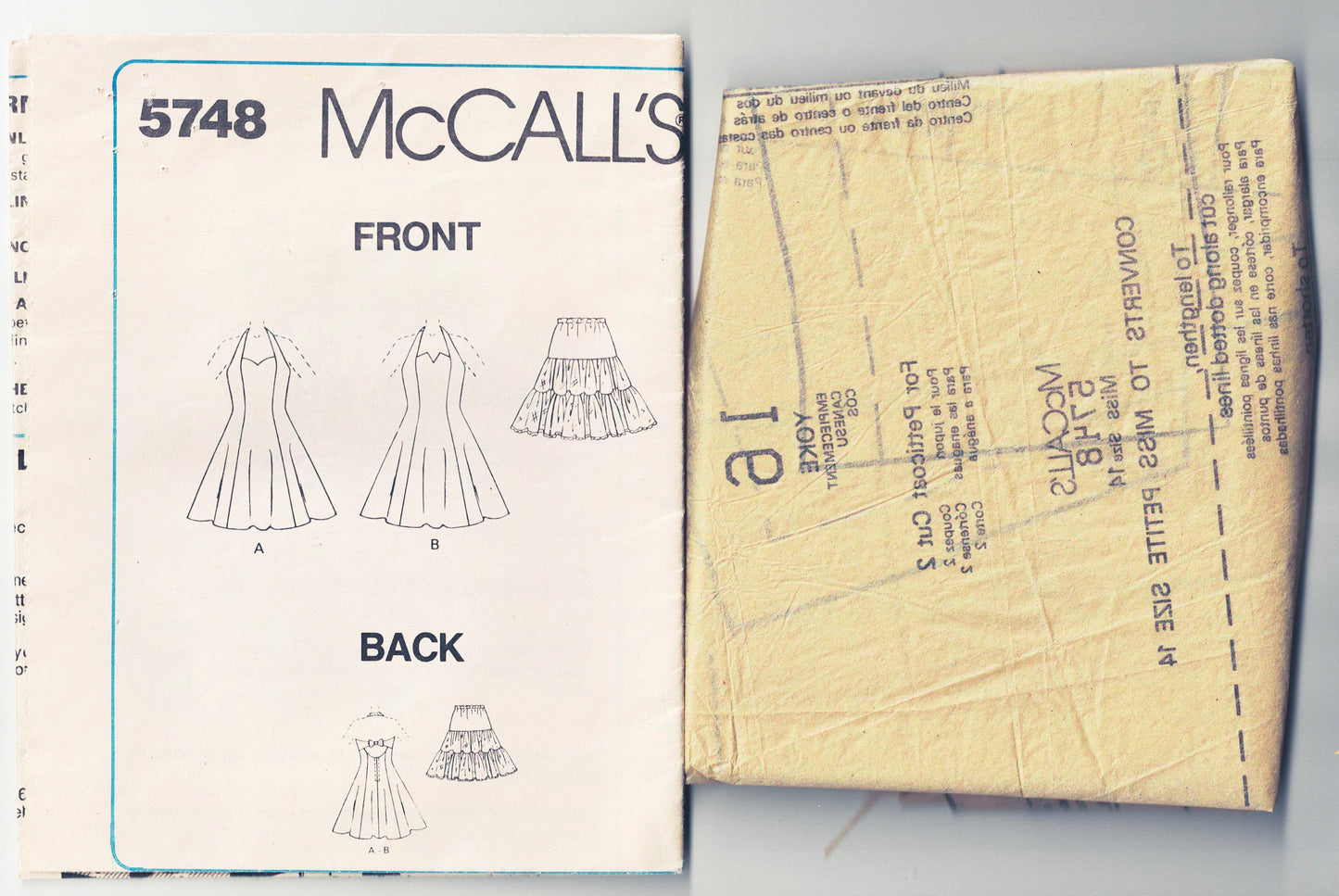 McCall's 5748 Womens Evening Prom Halter Full Skirt Dress & Petticoat 1990s Vintage Sewing Pattern Size 14 Bust 36 inches