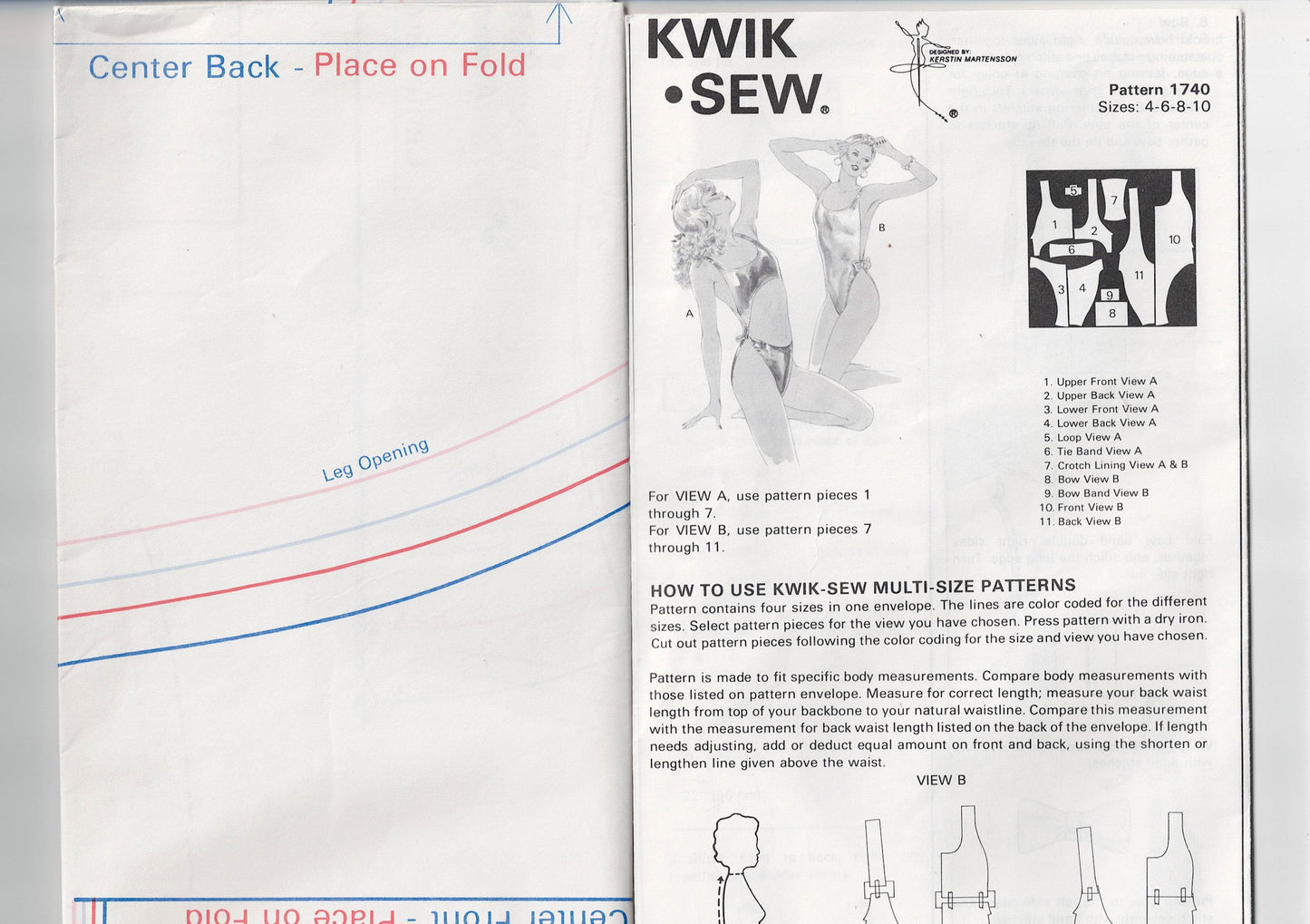 Kwik Sew 1740 Womens High Cut Leg Swimsuits 1980s Vintage Sewing Pattern Bust 32 - 37 inches UNCUT Factory Folded