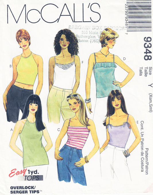 McCall's 9348 Womens Stretch Camisoles & Tank Tops 1990s Vintage Sewing Pattern Size 4 - 10 UNCUT Factory Folded