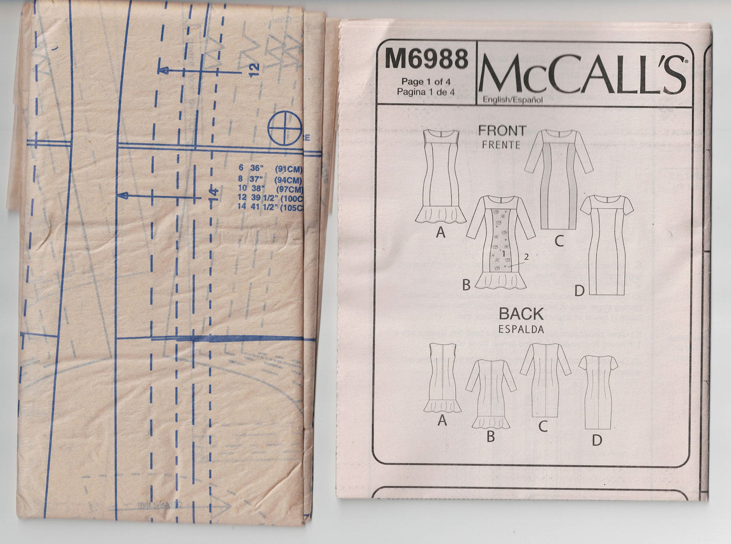 McCall's 6988 EASY Womens Panelled Colour Block Dress Out Of Print Sewing Pattern Sizes 6 - 14 UNCUT Factory Folded