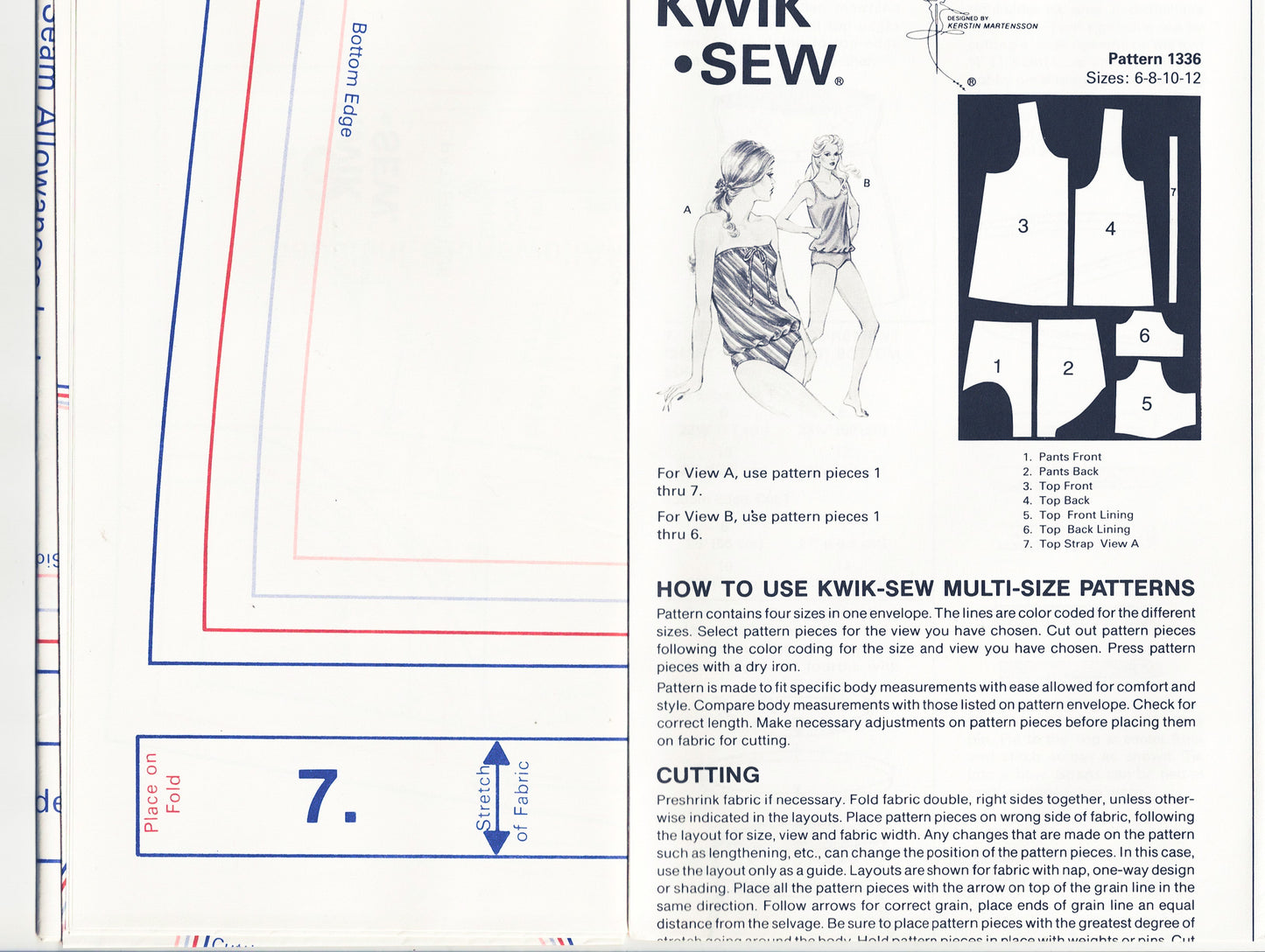 Kwik Sew 1336 Womens 2 Piece Stretch Blouson Tankini Swimsuit or Maillot 1980s Vintage Sewing Pattern Bust 32 - 37 inches UNCUT Factory Folded