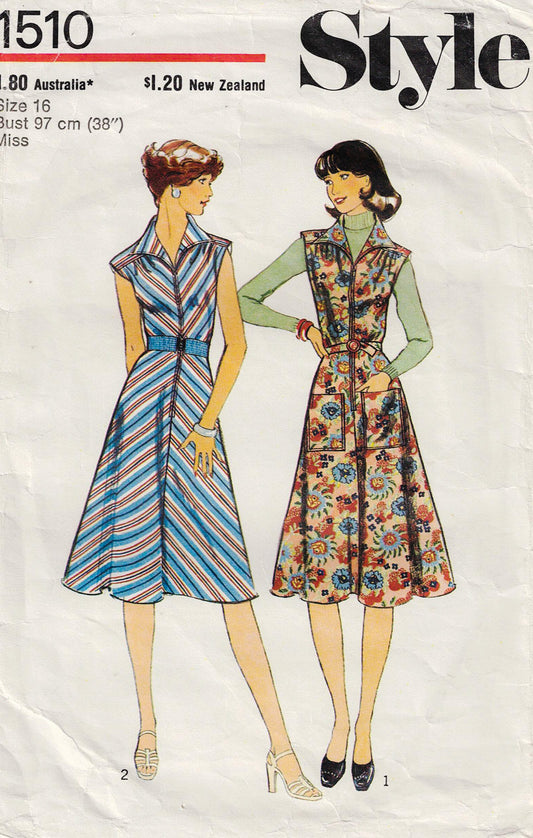 Style 1510 Womens Zip Front Bias Cut Dress or Jumper 1970s Vintage Sewing Pattern Size 16 Bust 38 Inches