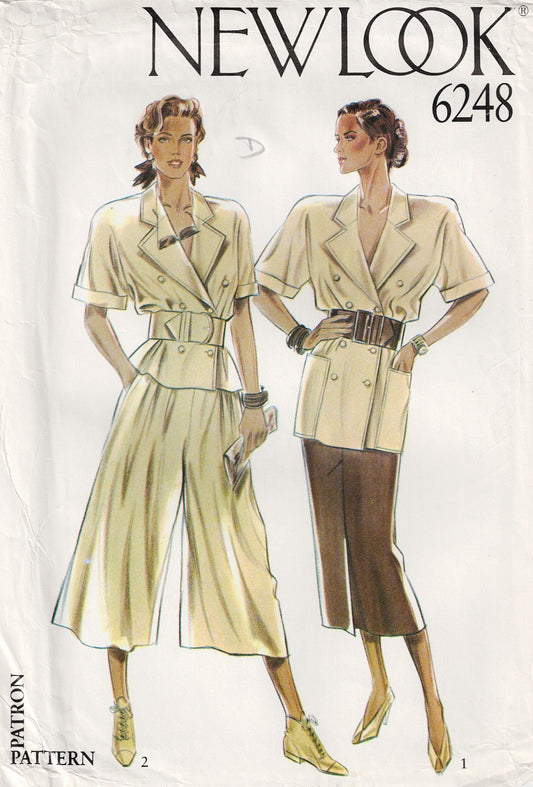 New Look 6248 Womens Safari Style Jacket Culottes & Skirt 1980s Vintage Sewing Pattern Size 8 - 18 UNCUT Factory Folded