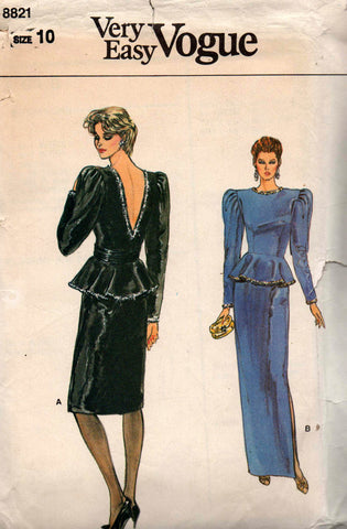 Vogue 8821 Womens Peplum Top & Skirt 1980s Vintage Sewing Pattern Size 10