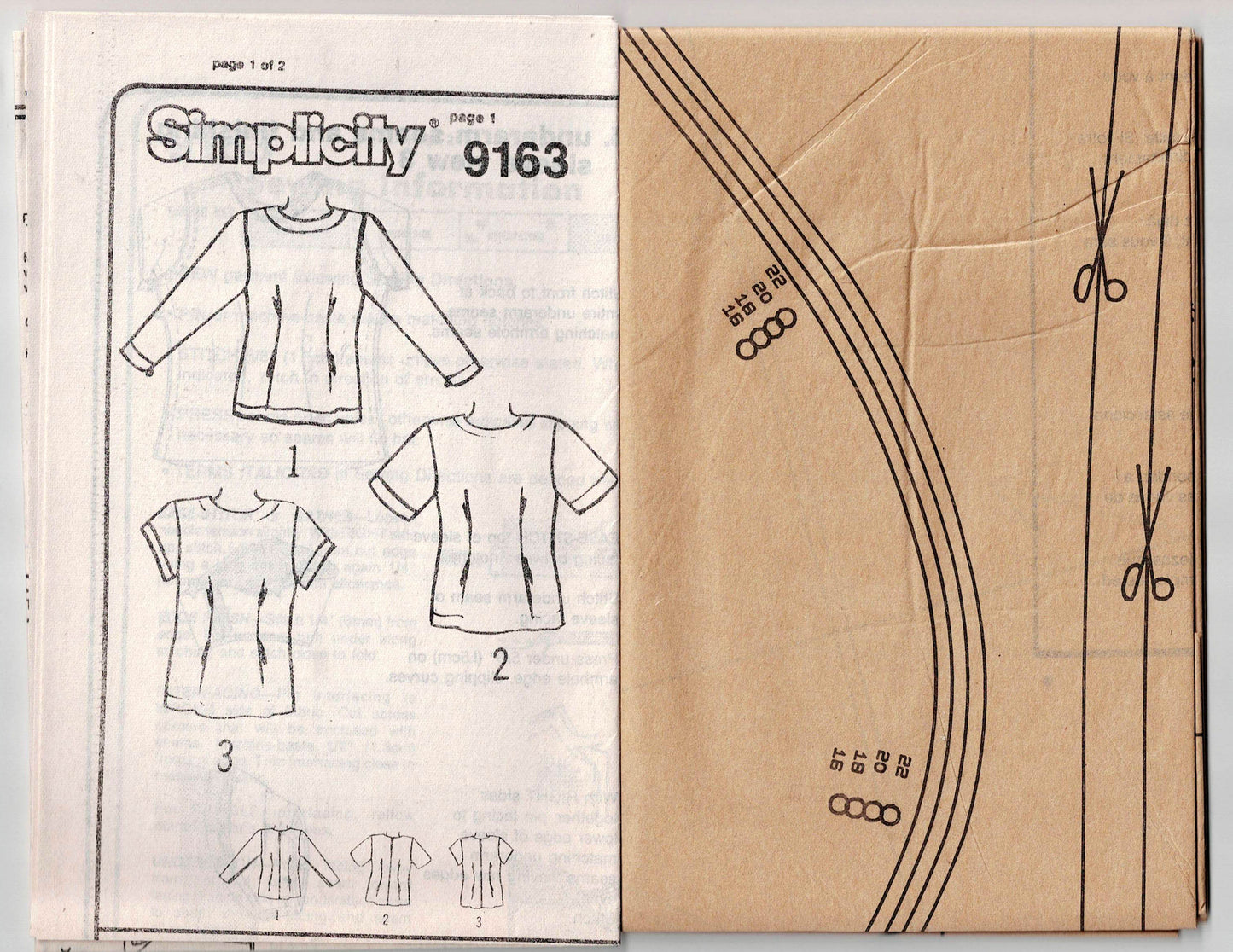 Simplicity 9163 Womens JIFFY Pullover Tops with Waist Tucks 1980s Vintage Sewing Pattern Size 16 - 22 UNCUT Factory Folded