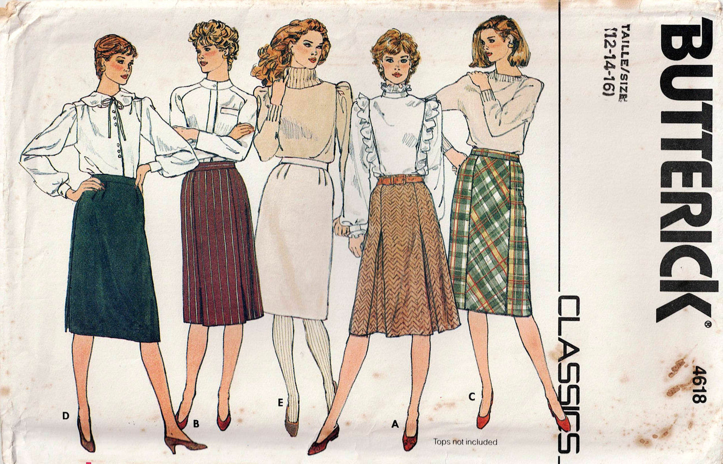 Butterick 4618 Womens Classic A Line Skirts 1980s Vintage Sewing Pattern Size 12 - 16 UNCUT Factory Folded