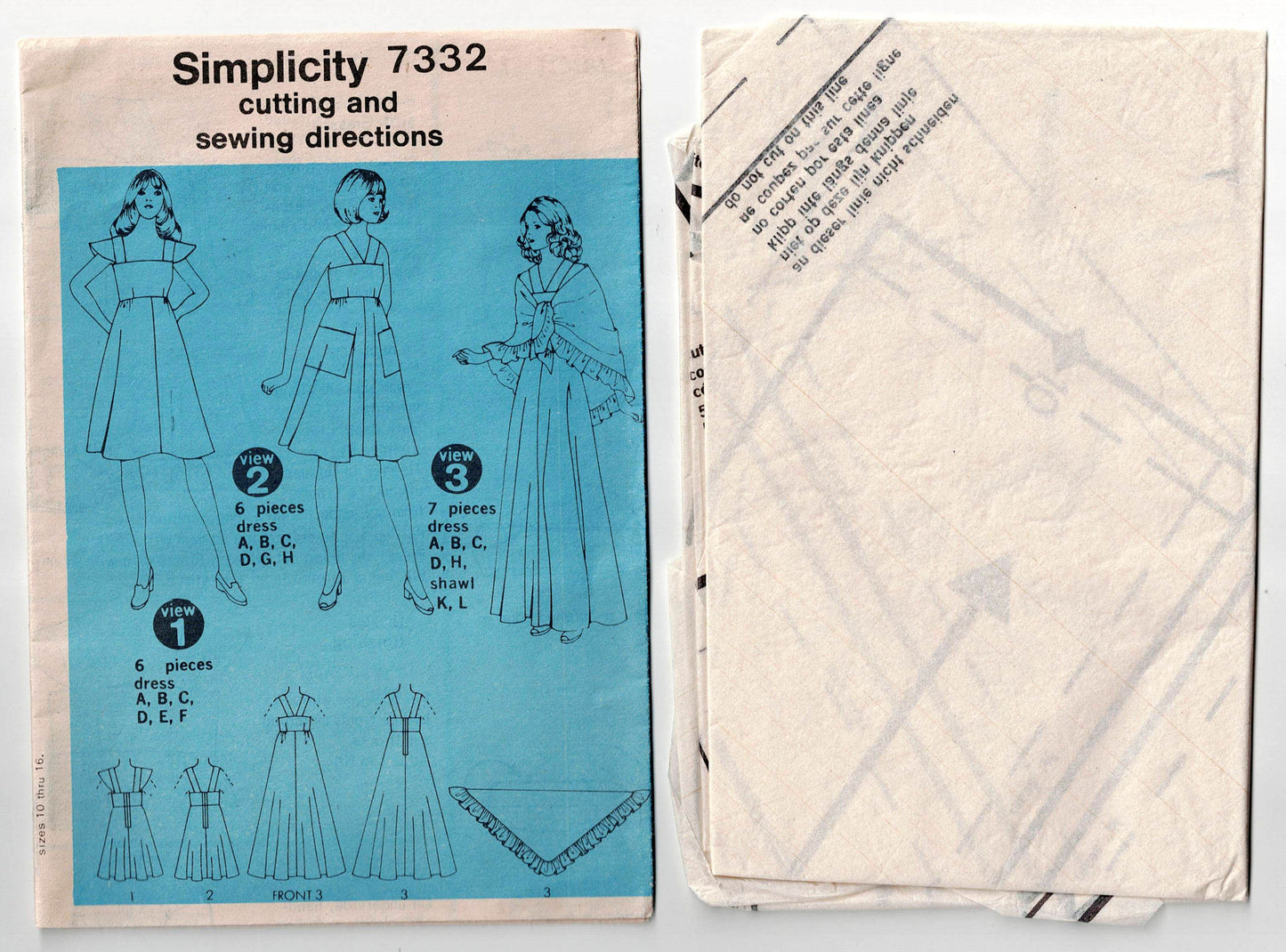 Simplicity 7332 Womens High Waisted Sundress Maxi Dress & Shawl 1970s Vintage Sewing Pattern Size 14 Bust 36 inches