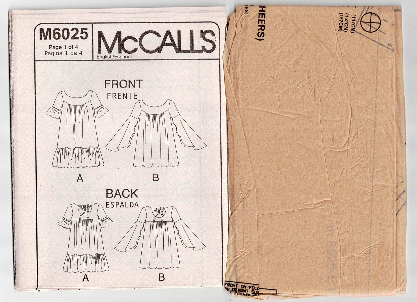 Patrón de costura agotado para vestidos con volados y canesú para mujer McCall's 6025, talla 14-18, sin cortar, doblado de fábrica