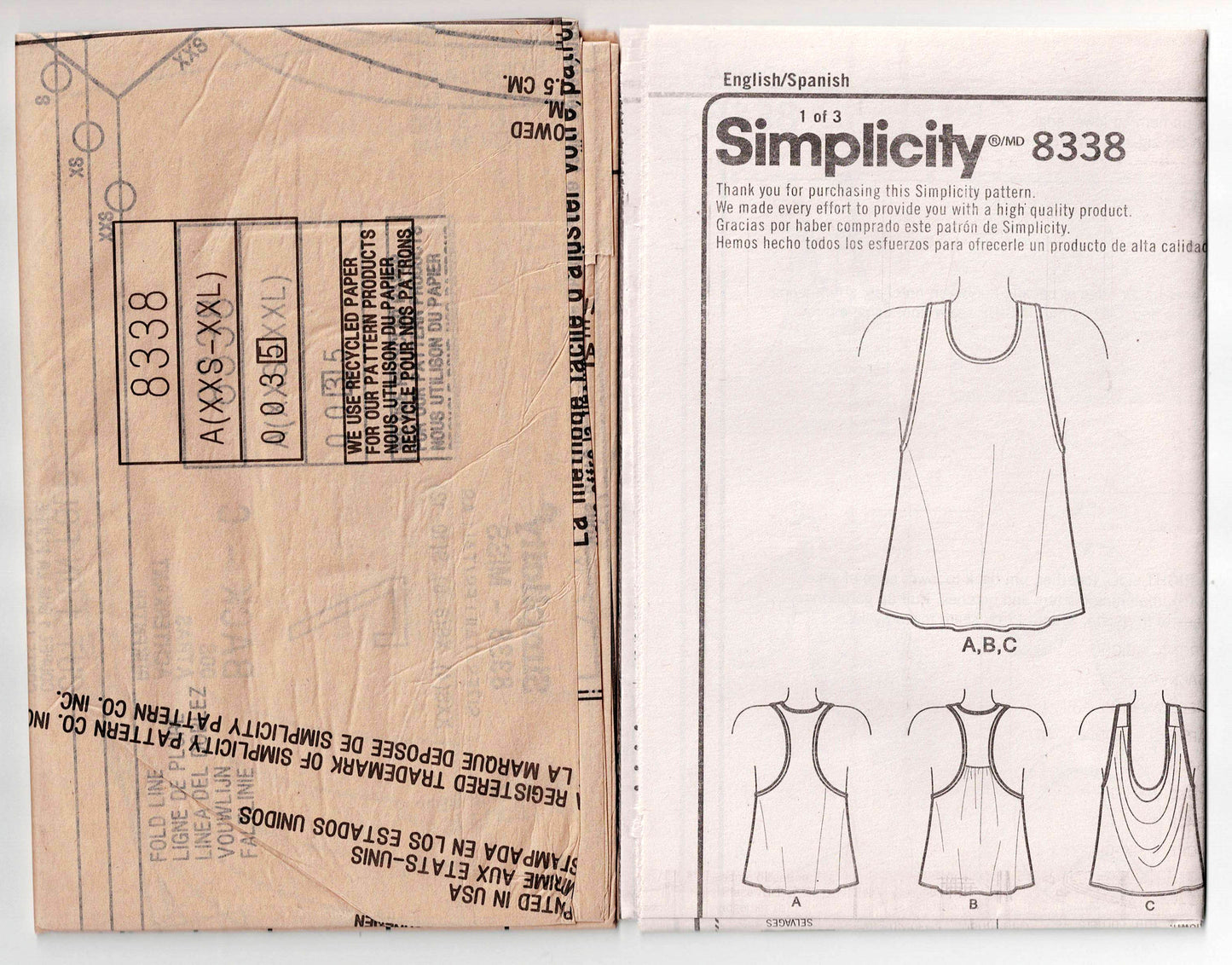 Simplicity 8338 Womens EASY Stretch Knit Pullover Gym or Yoga Tops Out Of Print Sewing Pattern Size XXS - XXL UNCUT Factory Folded