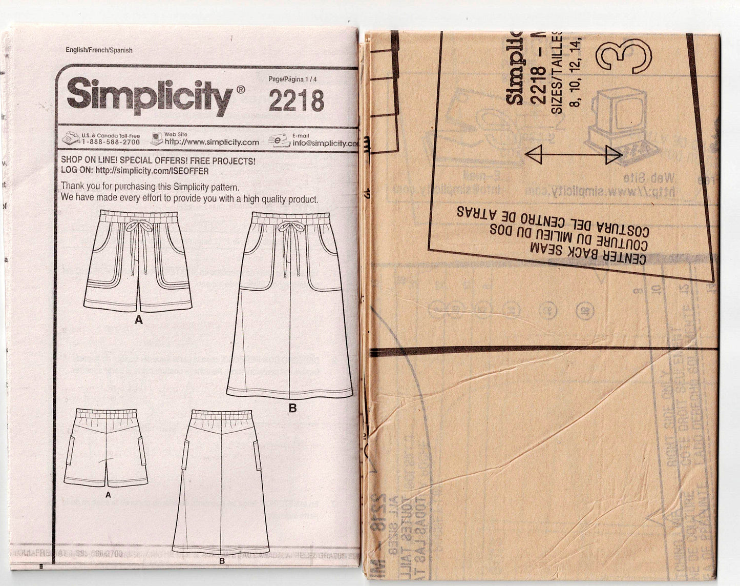 Patrón de costura Simplicity 2218 de faldas y pantalones cortos hipster para mujer, agotados, talla 8-18, sin cortar, doblado de fábrica