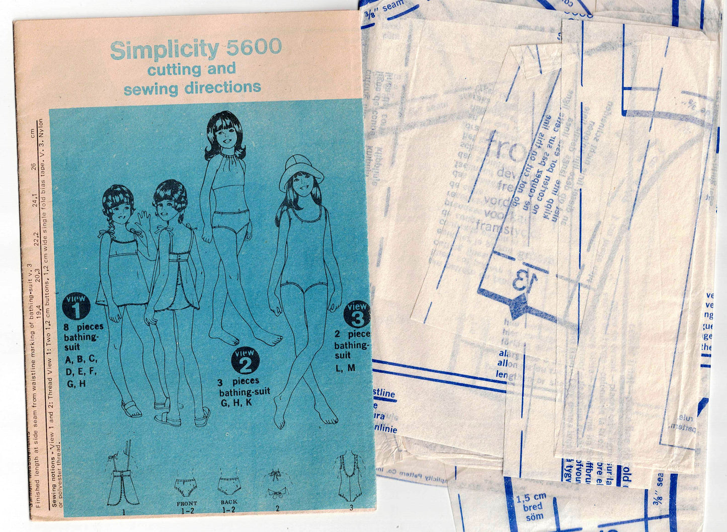 Simplicity 5600 Girls Retro Bikini & Stretch One Piece Swimsuit 1970s Vintage Sewing pattern Size 7