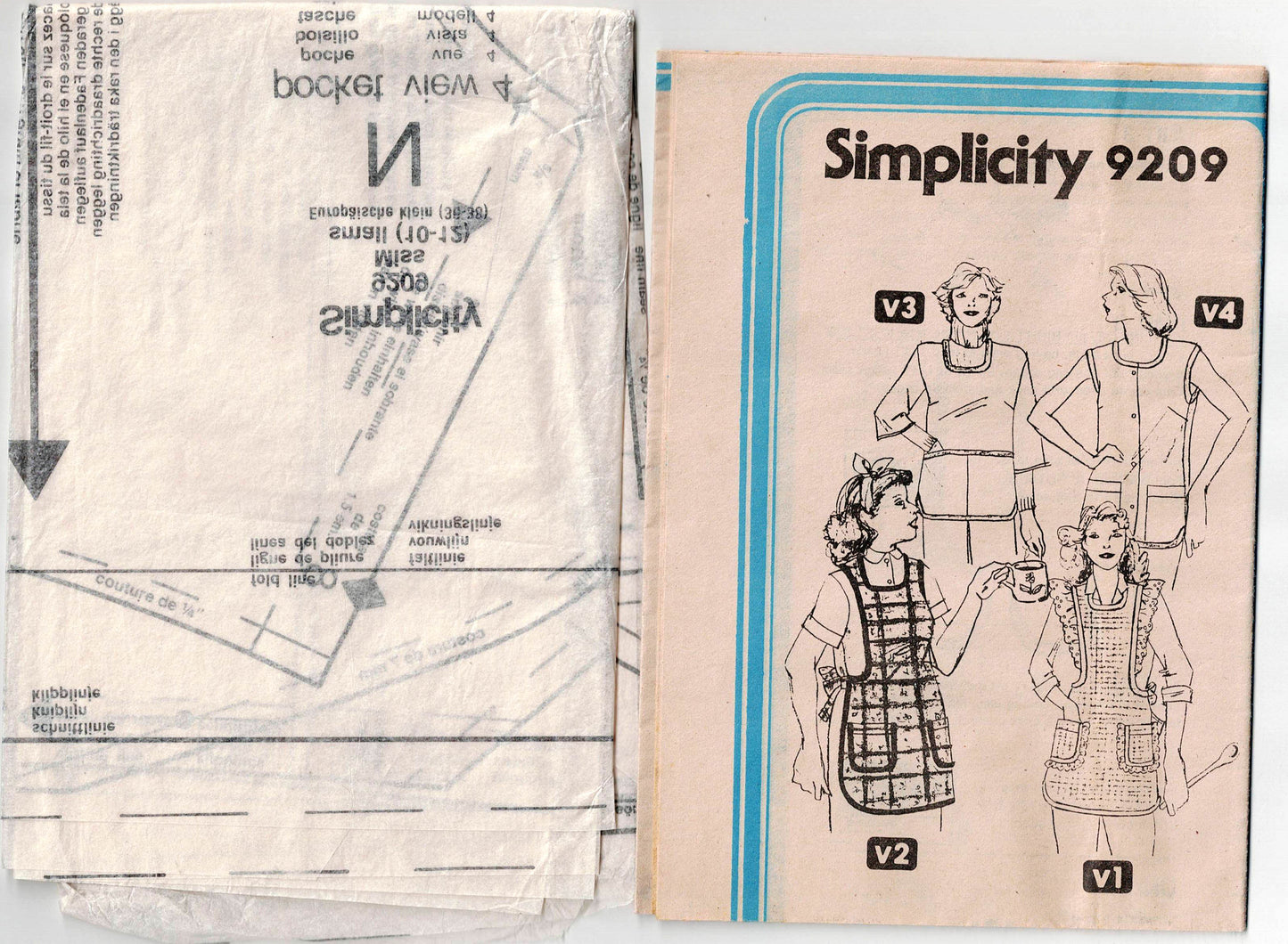 Simplicity 9209 Womens EASY Pullover Craft Aprons with Pockets 1970s Vintage Sewing Pattern Size SMALL 10 - 12