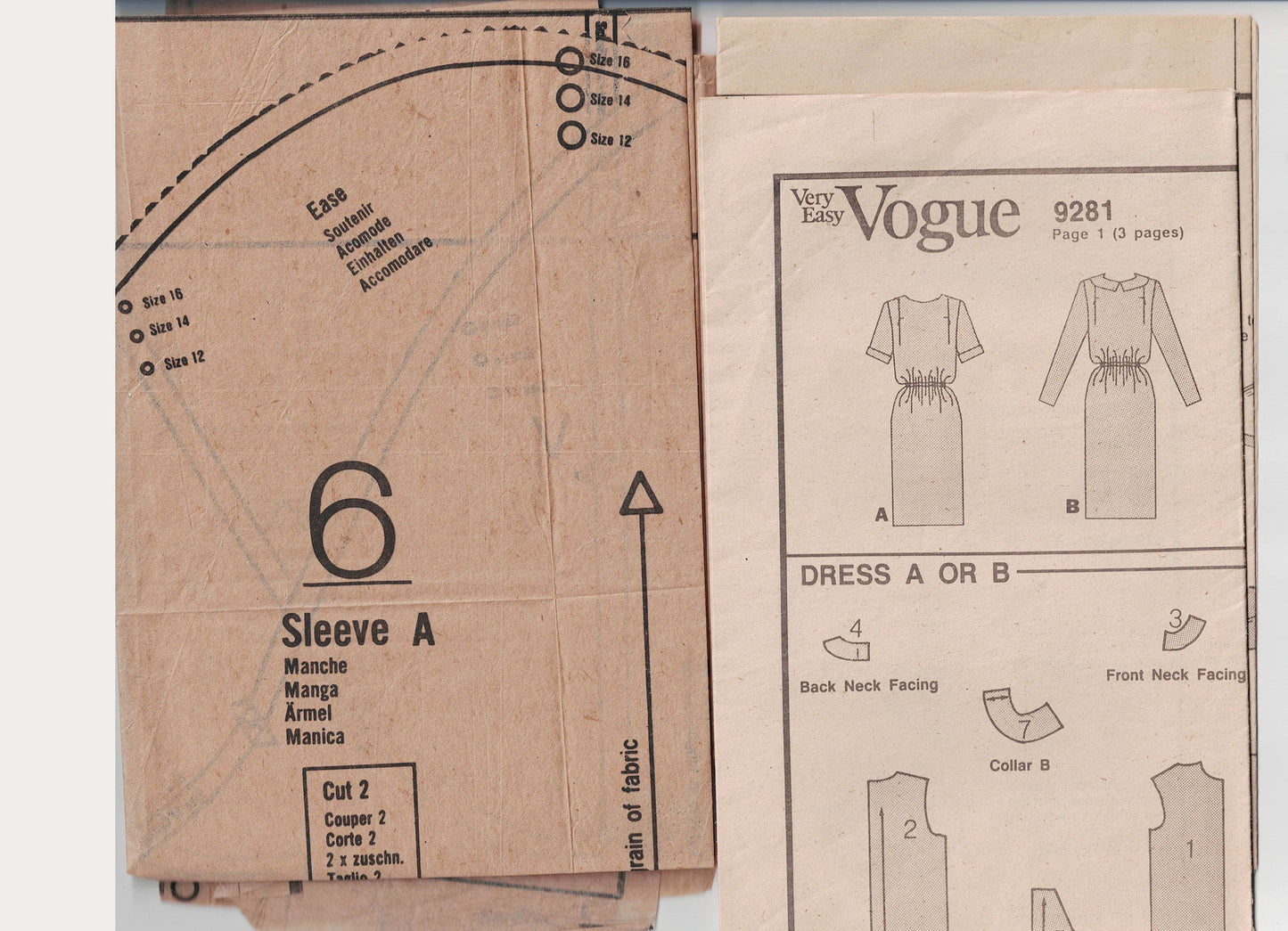 Vogue 9281 Womens Straight Dress 1980s Vintage Sewing Pattern Size 12 & 14 or 18 - 22