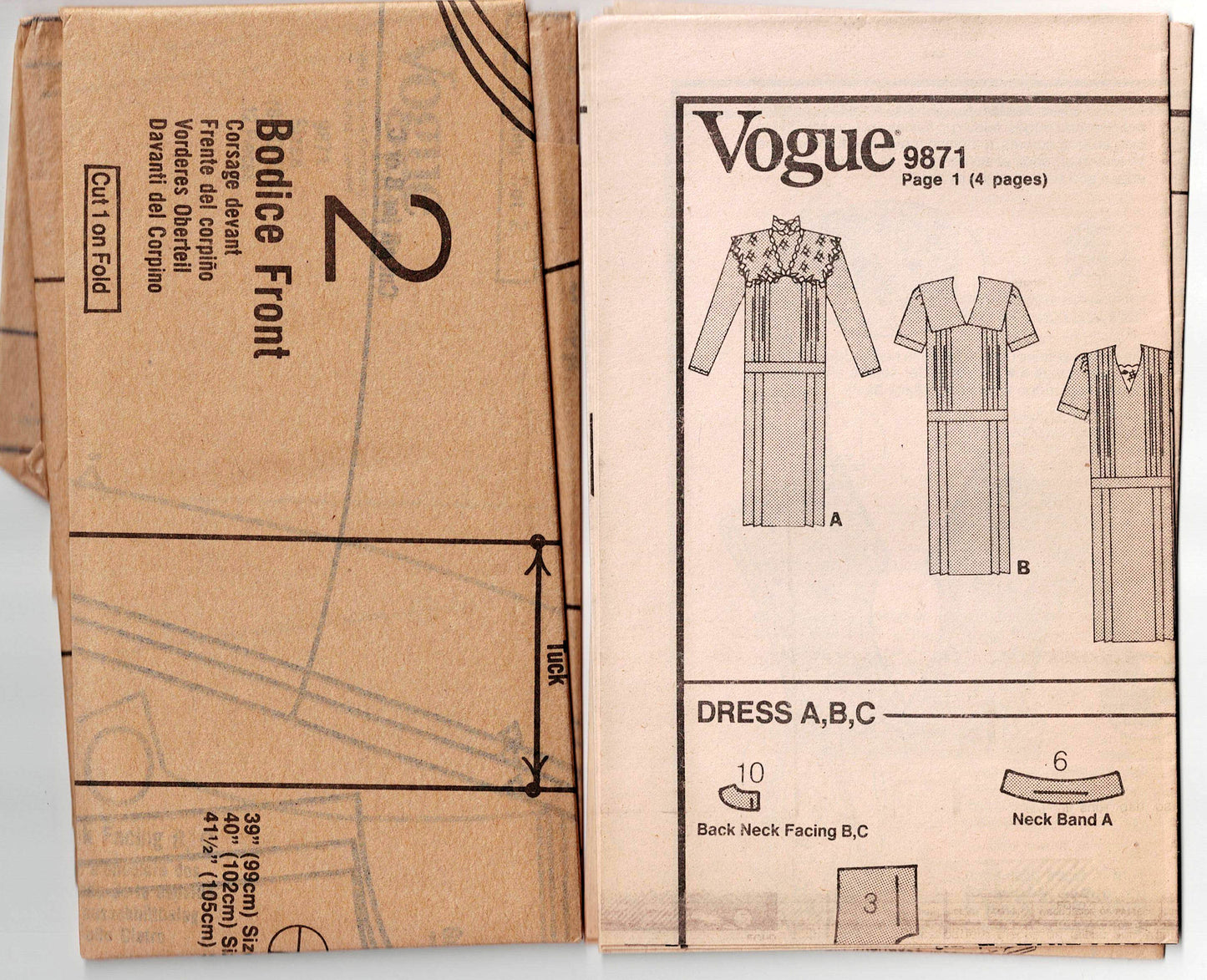 Vogue 9871 Womens Dropped Waist Dress with Side Pleats 1980s Vintage Sewing Pattern Size 8 - 12 UNCUT Factory Folded