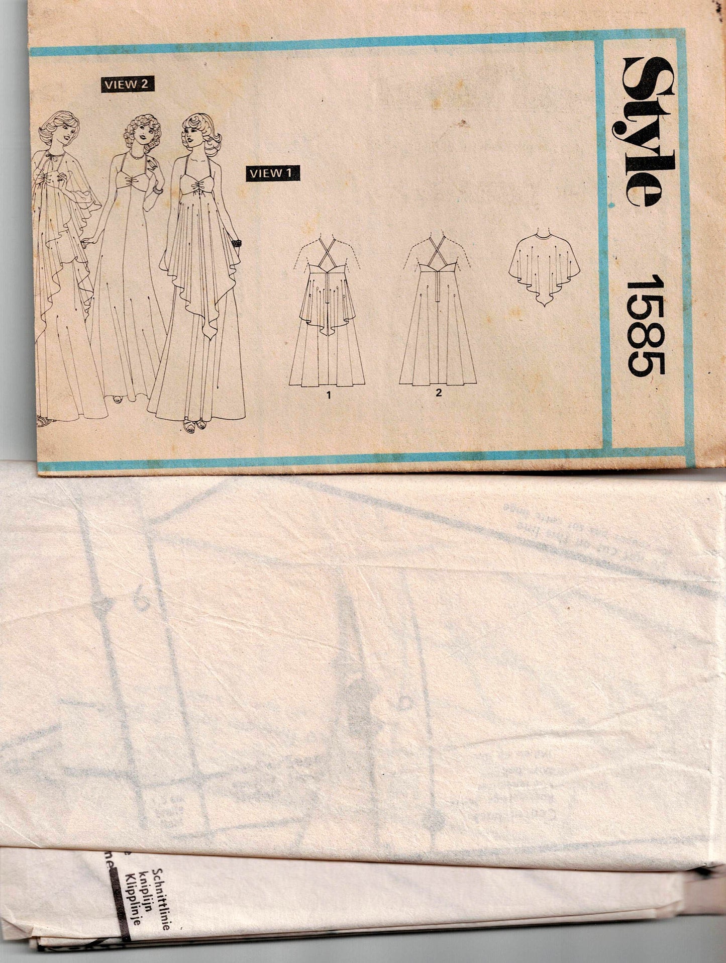 Style 1585 Womens Empire Waisted Handkerchief Maxi Dress & Sheer Evening Cape 1970s Vintage Sewing Pattern Size 10 Bust 32.5 inches