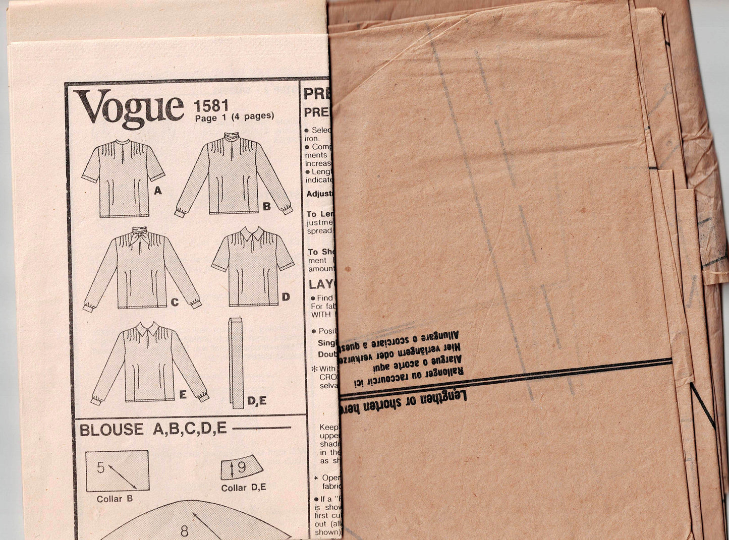 Vogue Basic Design 1581 Womens Tucked Front High Collar Blouses 1980s Vintage Sewing Pattern Size 12 Bust 34 Inches UNCUT Factory Folded