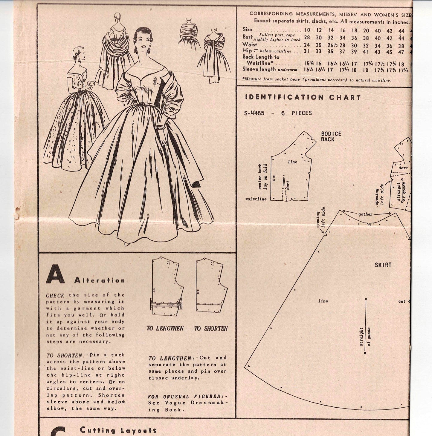 Vogue Special Design s-4465 Womens Evening Off The Shoulder Full Skirt Ballgown & Stole 1950s Vintage Sewing Pattern Bust 32 Inches UNUSED Factory Folded