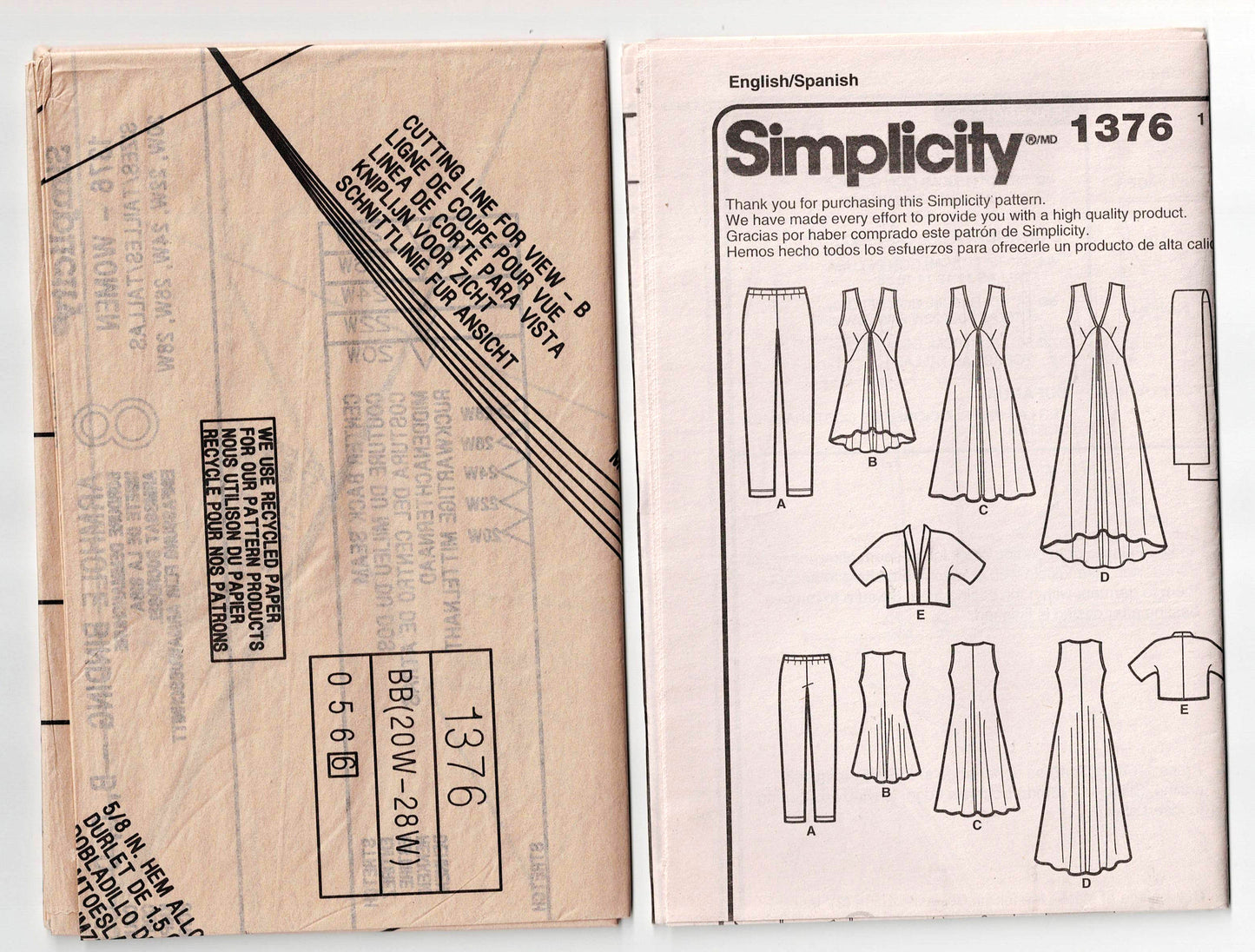 Simplicity 1376 Womens Plus Size Summer Capsule Wardrobe Out Of Print Sewing Pattern Size 20W - 28W UNCUT Factory Folded