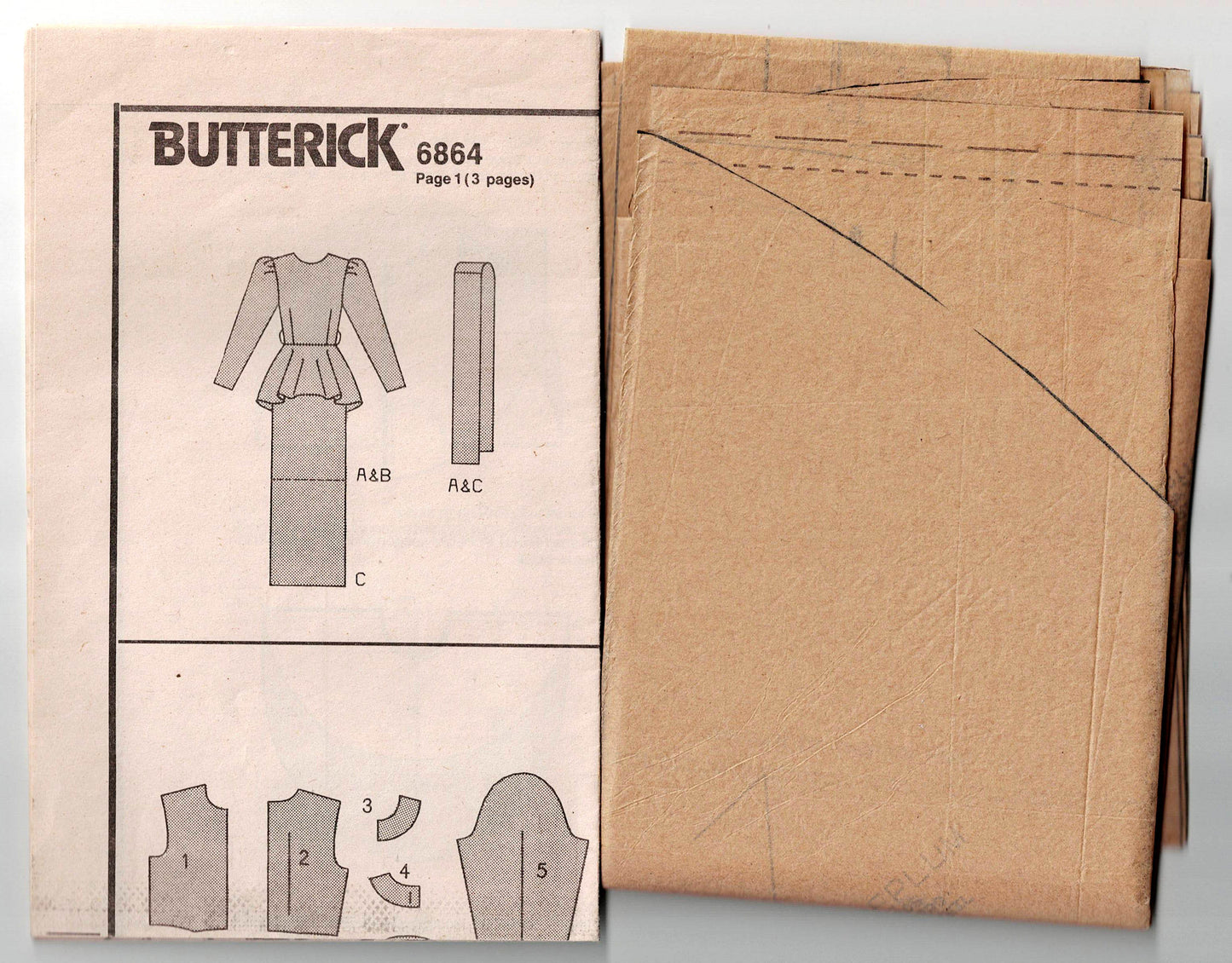 Butterick 6864 KATHRYN CONOVER Womens Evening Peplum Sheath Dress 1980s Vintage Sewing Pattern Size 8 - 12