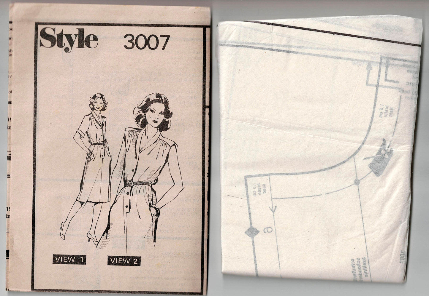 Style 3007 Womens Shawl Collar Gathered Shoulder Dress 1980s Vintage Sewing Pattern Size 14 Bust 36 inches UNCUT Factory Folded