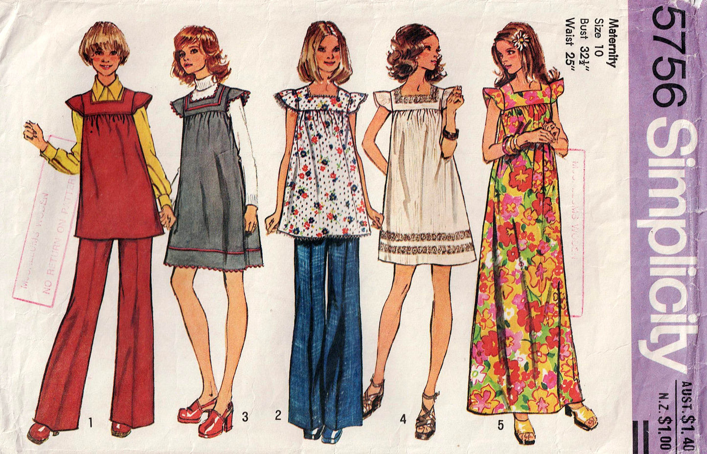 Simplicity 5756 Womens Retro Maternity Dress Tunic & Pants 1970s Vintage Sewing Pattern Size 12 Bust 32.5 inches